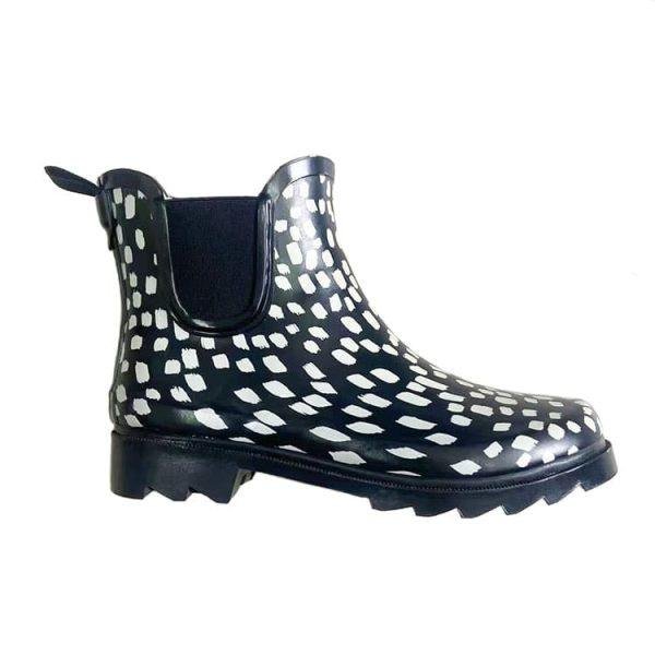 black and white rain boots