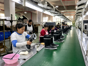 PVC rain boots quality inspection at factory