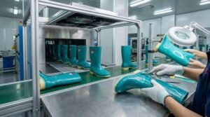 PVC rain boots manufacturing process in factory