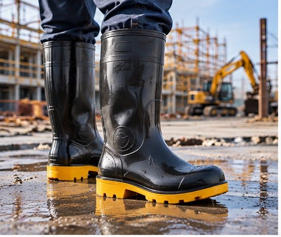 PVC safety boots for industrial and occupational waterproof footwear programs