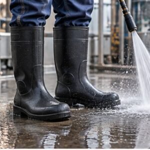 PVC work boots for industrial and wet working environments