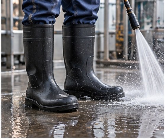PVC work boots for industrial construction and wet working environments