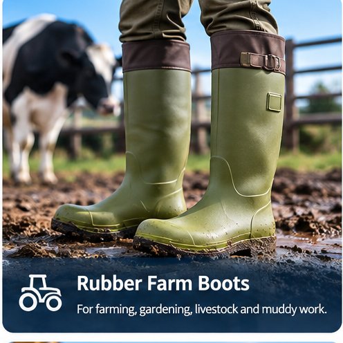 Rubber farm boots for farming livestock gardening and muddy outdoor environments