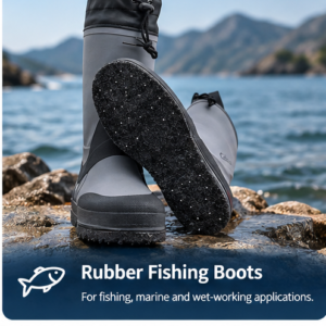 Rubber fishing boots for fishing, marine and wet-working applications