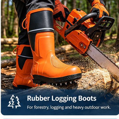 Rubber logging boots for forestry logging and demanding outdoor work