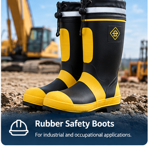 Rubber safety boots for industrial and occupational waterproof footwear programs