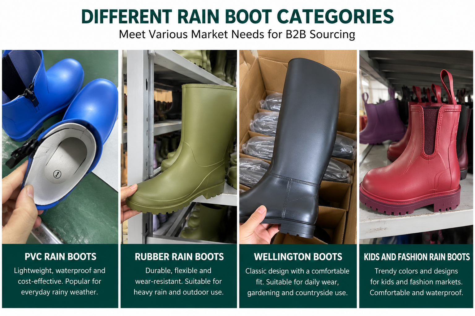 different rain boot categories for B2B sourcing